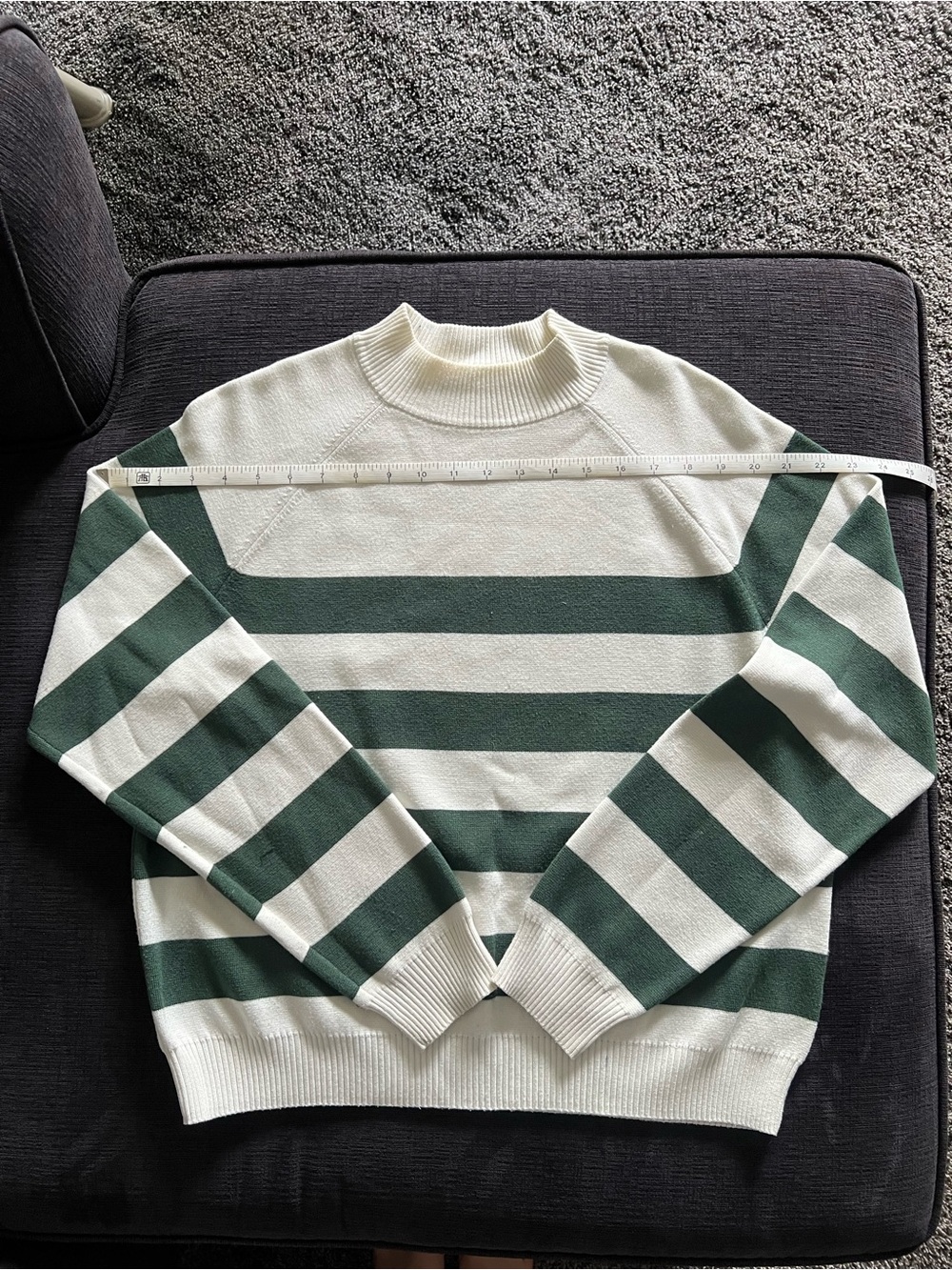 Frank & Oak Green and Cream Striped Turtleneck Sweater
